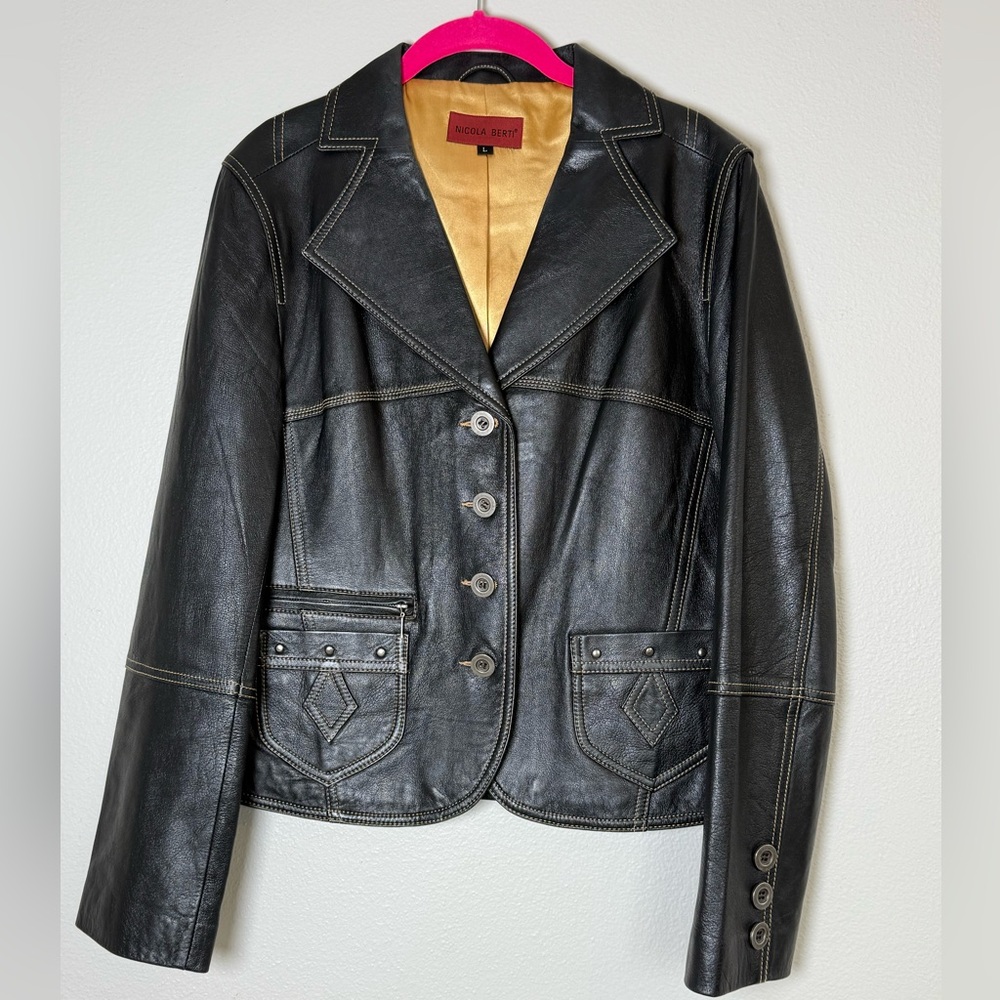 Elegant Black Leather Jacket by Nicola Scott